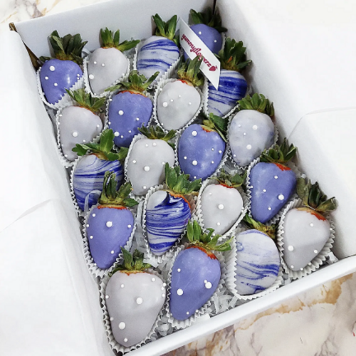 20pcs Purple Marble Chocolate Strawberries Gift Box (Custom Wording)
